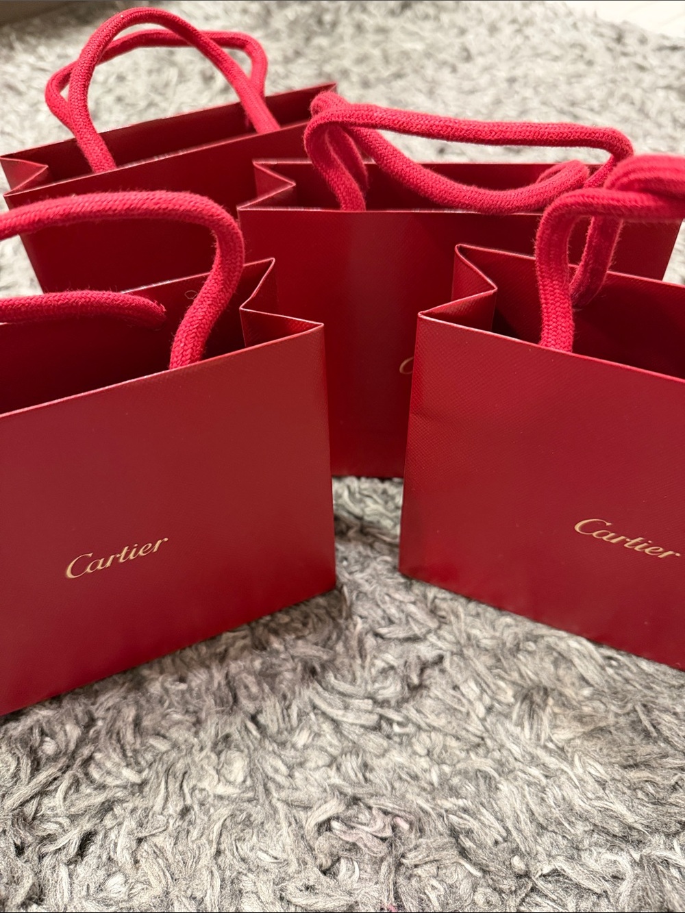 Cartier Red Mini Gift Bags with Gold Script Logo 4 sets